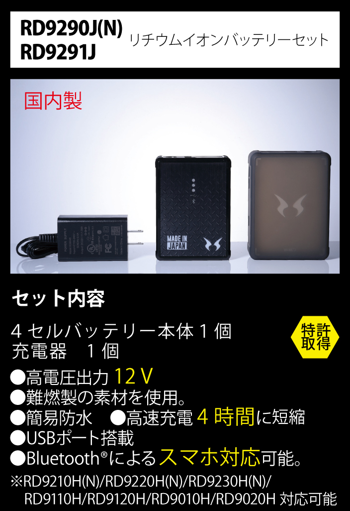 空調服 RD9290J リチウムイオンバッテリーセット 空調風神服 サンエス